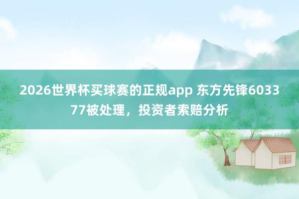 2026世界杯买球赛的正规app 东方先锋603377被处理，投资者索赔分析