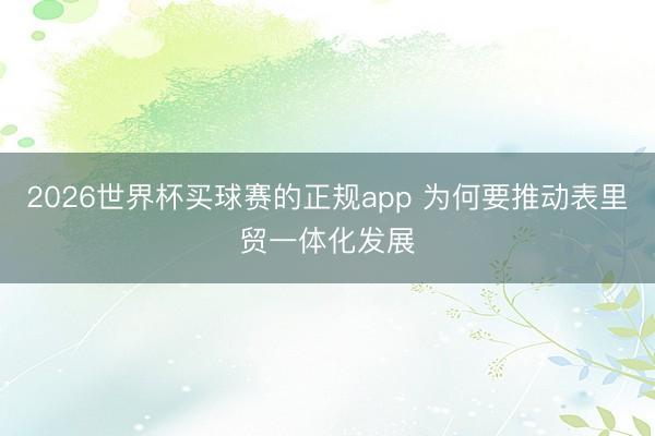 2026世界杯买球赛的正规app 为何要推动表里贸一体化发展